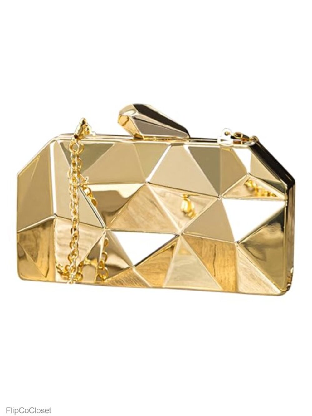 Metal Evening Clutch Purse Lattice Pattern Geometric Chain Convertible
